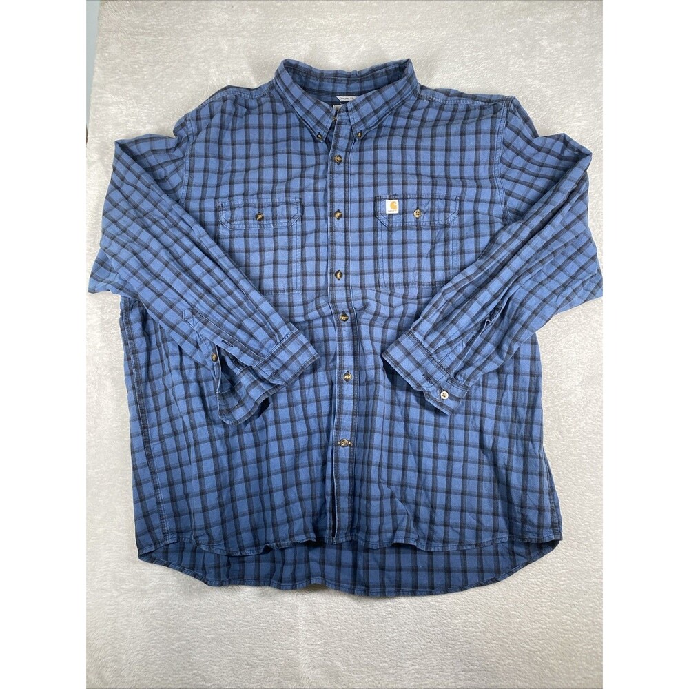 Carhartt Button Down Shirt Men's 3XL Blue Plaid Original Fit Cotton Long Sleeve